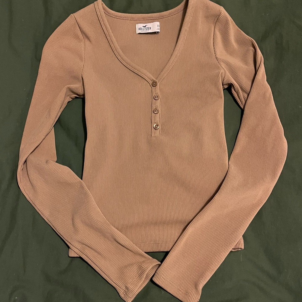 Hollister Brown Ribbed Long Sleeve Top